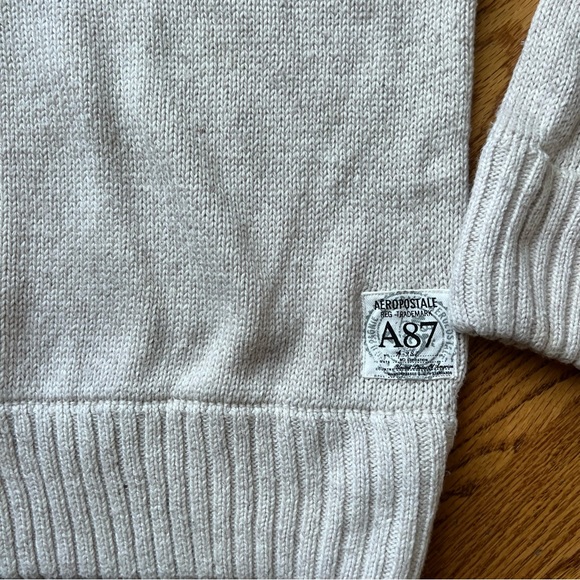 Aeropostale Sweater Mens Medium Beige Pullover 1/4 Button Mock Neck Long Sleeve - Picture 5 of 7